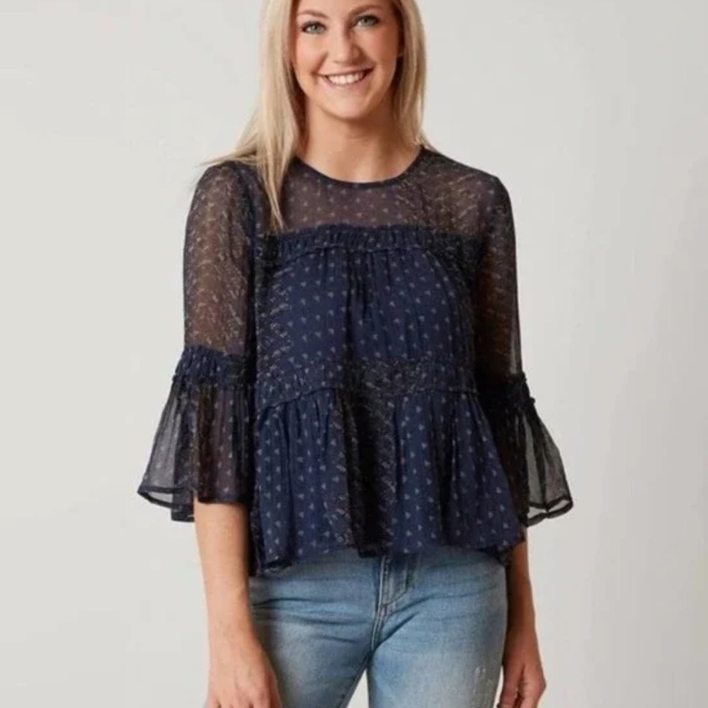 Lucky Brand Navy Sheer Blouse